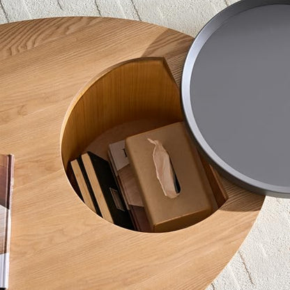 47.24" Modern Coffee Table with Storage Space, Round Low End Table, Rustic Style Bedside Table for Bedroom Living Room - color: Oval+tray-natural