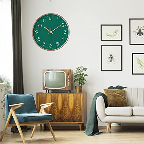 12 in Wall Clock Non-Ticking Quartz Silent Battery Operated Round Clocks Home Kitchen Office School Living Room Decor Clocks (Green) - color: Green