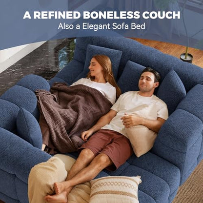 107" Modern Boneless Couch with L - Shaped Chaise, Comfy Chenille Modular Sectional Sofa with Tufted Design, Deep Seat Upholstered Sofa Bed, No - Assembly Sectional Couch, Blue - color: Blue