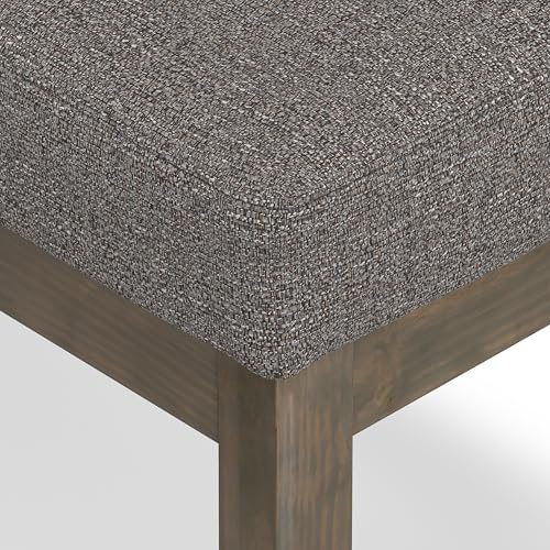 SIMPLIHOME Milltown 27" Wide Tweed Fabric Rectangle Ottoman in Pebble Grey | Contemporary ottoman with a cushioned seat, perfect for bedroom seating; footstool, footrest or pouf. - color: Pebble Grey, style: Small Ottoman Bench