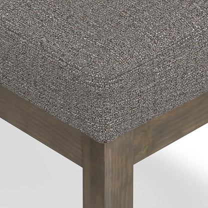 SIMPLIHOME Milltown 27" Wide Tweed Fabric Rectangle Ottoman in Pebble Grey | Contemporary ottoman with a cushioned seat, perfect for bedroom seating; footstool, footrest or pouf. - color: Pebble Grey, style: Small Ottoman Bench