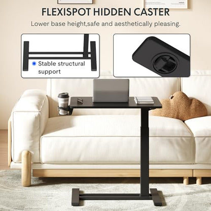 FLEXISPOT H7 28" Pneumatic Height-Adjustable Overbed Table with Wheels | C-shaped bedside table,Medical End Table,Rolling Cart TV Tray,Laptop desk for Hospital Home office use,27.6"Wx15.7"D,Black - color: Black, size: Small