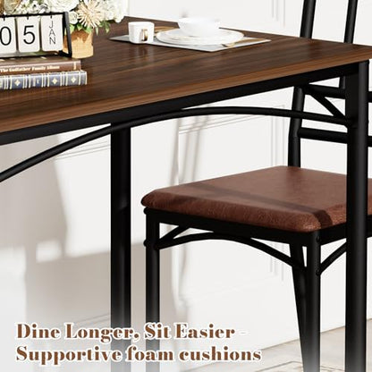 5-Piece Dining Table Set with 4 Chairs & Adjustable Feet, Upholstered Seats Kitchen Table and Chairs Set of 4, Space-Saving Design for Small Apartments and Dining Rooms, Walnut - color: Walnut, size: 5-piece