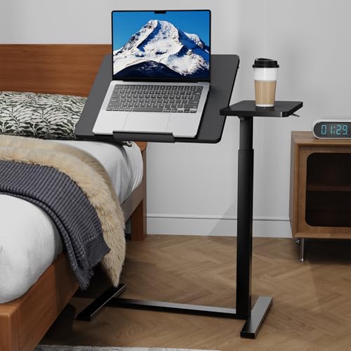 Simple Deluxe Standing Rolling Desk with Hidden Casters, Height Adjustable Pneumatic Mobile Laptop Desk, Tilting Bedside Table for Laptop, Overbed Bedside Table Hospital Home Use, Black - color: Black, style: Tiltable