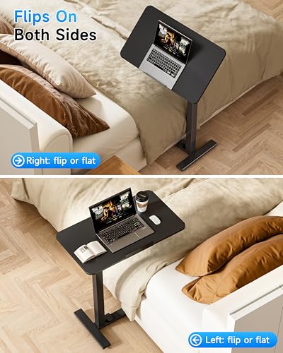 BIZUM Mobile Standing Desk Laptop Desk Pneumatic with Wheels 180° Tilt Top Hospital Bed Table Portable Rolling Cart Foldable Bedside Table for Hospital&Home Use, Black - color: Black