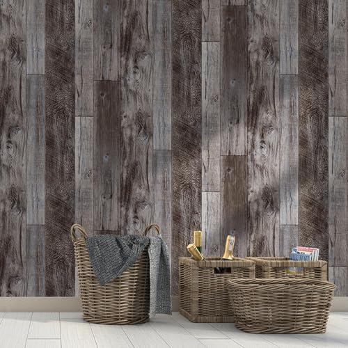 Yun-aeon Gray Wood Peel and Stick Wallpaper 34.6" X 480" Self Adhesive Wallpaper Backsplash Line Removable Wall Paper Bathroom Old Furniture Renovation Furniture - color: Natural Wood-Gray, size: 34.6" x 480"