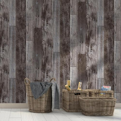 Yun-aeon Gray Wood Peel and Stick Wallpaper 34.6" X 480" Self Adhesive Wallpaper Backsplash Line Removable Wall Paper Bathroom Old Furniture Renovation Furniture - color: Natural Wood-Gray, size: 34.6" x 480"