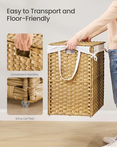 SONGMICS Laundry Hamper with Lid, 52.8 Gal (200 L) Synthetic Rattan,Foldable - color: Goose Yellow, size: 200 L