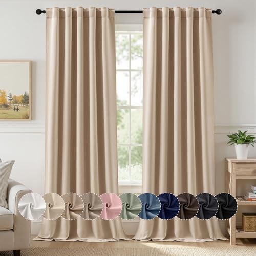 MIULEE Beige Pinch Pleat Blackout Curtains 40x96 Inch Length 2 Panels Set | Back Tab Rod Pocket Pleated, Thermal Insulated, Floor to Ceiling Curtain for Bedroom, Living Room Darkening Extra Long Drapes - color: Beige, size: 40"W x 96"L (Pack of 2)