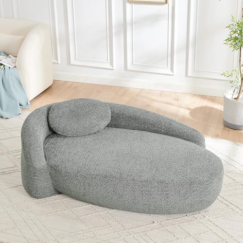 Modern Oval Single Lazy Sofa Chair, Bouclé Fabric Single Lounge Chair with Integrated Backrest, Side Armrest and Pillow, Compact Space-Saving Lounge Chair for Living Room Bedroom (Dark Gray//033) - color: Dark Gray//033