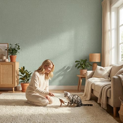 WADILE Grasscloth Peel and Stick Wallpaper 15.7in x 78.7in Light Green | Textured contact paper, Faux linen, Vinyl material, Cabinets, Self adhesive - color: Light Green, size: 15.7" x 78.7"