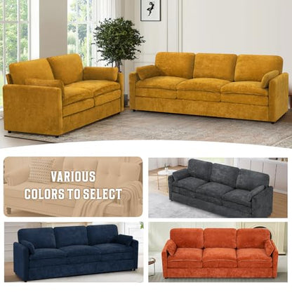 89" Chenille Soft Sofa w/Well-Filled Backrests, Yellow | Modern Couch w/Plump Pillows, 3 Seater Upholstered Couch w/Thick & Comfy Cushions for Living Room, Bedroom - color: Yellow, size: Sofa