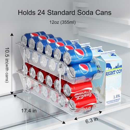 Stackable Soda Can Organizer for Pantry or Fridge, Holds 24 Cans | Heavy-Duty, Clear PET, Space-Saving Drink Organizer, Gravity Rolling, Pop can & Food can Dispenser/Storage/Container - size: 1 Pack