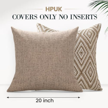 HPUK Throw Pillow Covers 20x20, Set of 4, Light Brown Couch Pillow Covers | Polyester fabric, patterned and solid designs, hidden zippers, machine washable, for sofas and beds, inserts not included - color: Light Brown, size: 20" x 20" (Pack of 4)