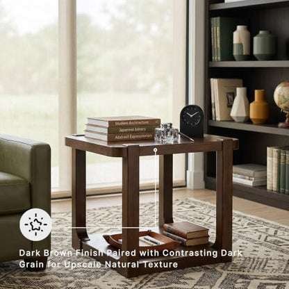 Signature Design by Ashley Breckington End Table, Dark Brown Side Table with Lower Shelf, Contemporary Style for Deep Couches, Hardwood Solids, Oak Veneer and MDF Substrate, 27" W - color: Dark Brown - Shelf
