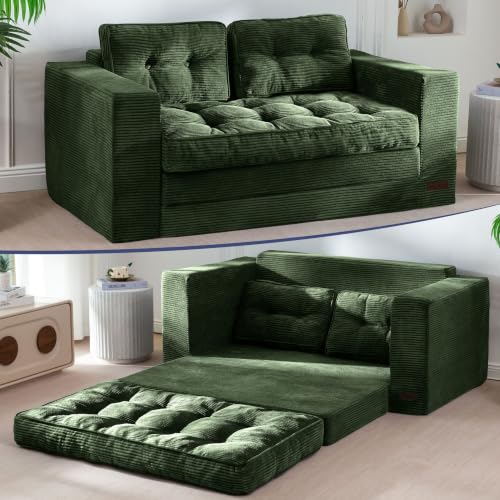 MAXYOYO Folding Sofa Bed, Convertible Sleeper Loveseat with Pillows | 2-Person Fold-Out Loveseat, Convertible Sleeper Bed with Supportive Pillows for Relaxing or Guests, Dark Green - color: Dark Green