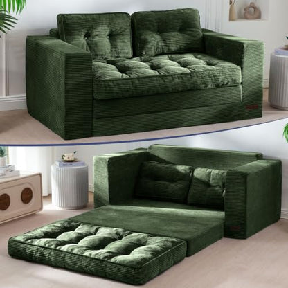 MAXYOYO Folding Sofa Bed, Convertible Sleeper Loveseat with Pillows | 2-Person Fold-Out Loveseat, Convertible Sleeper Bed with Supportive Pillows for Relaxing or Guests, Dark Green - color: Dark Green