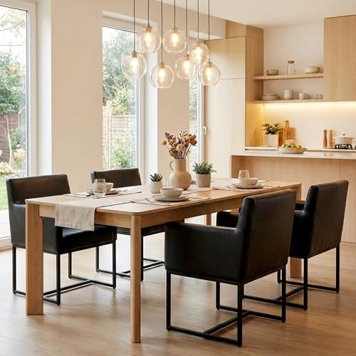 Faux Leather Upholstered Dining Chairs with Arms Set of 2, Mid Century Modern Padded Kitchen Chair with Black Metal Frame for Restaurant, Dining Room, Black - color: Black