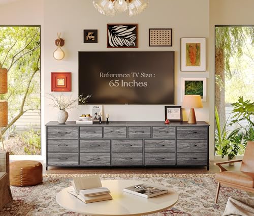 Huuger 77.6" Long Dresser for Bedroom, 16 Drawer Fabric Dresser for Closet, Wide Chest of Drawers with Storage, TV Stand for 65, 75, 85 Inch TV, 77.6" W x 13" D x 26.4" H, Grey - color: Grey