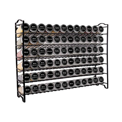 SWOMMOLY Spice Rack Organizer with 72 Spice Jars 4 oz, 396 Spice Labels | Chalk Marker, Funnel Set, Spice Organizer for Countertop, Pantry, Cabinet, Cupboard & Wall Mount, 22.2" W × 16.5" H, Black