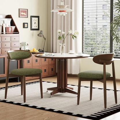Dining Chairs Set of 2, Upholstered Dining Room Chairs with Solid Wood Legs | Mid Century Modern Dining Chairs, Fabric Kitchen Chairs with Ergonomic Curved Backrest for Dining Room, Vanity, Green - color: Green, size: Set of 2