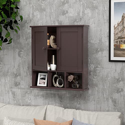 TaoHFE Brown Medicine Cabinets,Bathroom Wall Cabinet with 2 Door | Adjustable Shelves Over The Toilet Storage Cabinet,Espresso Bathroom Cabinet Wall Mounted for Laundry Room Kitchen - color: Espresso