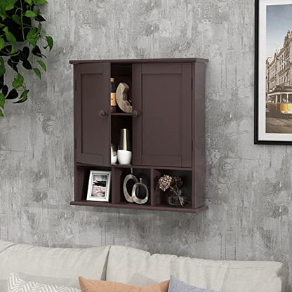 TaoHFE Brown Medicine Cabinets,Bathroom Wall Cabinet with 2 Door | Adjustable Shelves Over The Toilet Storage Cabinet,Espresso Bathroom Cabinet Wall Mounted for Laundry Room Kitchen - color: Espresso
