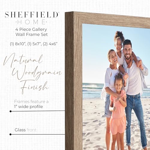 Sheffield Home 4 Piece Gallery Wall Frame Set, 8x10 Inch, 5x7 Inch, and 4x6 Inch, Light Natural - color: Light Natural, size: 8x11, 5x7, 4x6 Inch