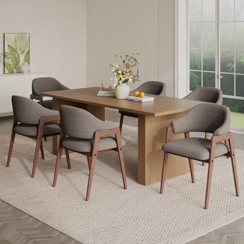 MALOL Wooden Dining Chairs Set of 6, Modern Fabric Upholstered Dining Room Chair, Kitchen Side Chairs, Farmhouse Dinner Chair with Curved Open Back for Kitchen, Camel - color: Camel, size: Set of 6