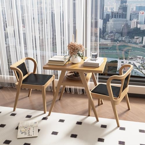 3-Piece Modern Dining Set with Stackable Dining Chairs, Solid Wood Square Table and Padded Seats Table Set for 2 Person, Space Saving Dinette for Dining Room, Kitchen, Patio-Nature and Black - color: Nature and Black