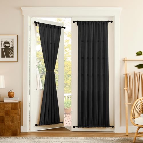 Tollpiz Linen Door Curtain Doorway Semi Sheer Curtains Closet Light Filtering Drapes Dual Rod Pocket Boho Window Curtain for Room Divider, 25 x 72 inches Long, Black, 1 Panel - color: Black, size: 25"W x 72"L (Pack of 1)