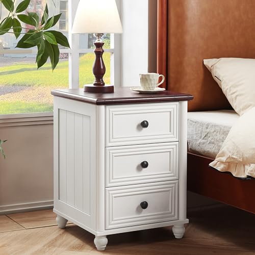 RWYHG 18" Night Stand with 3 Drawers, Farmhouse Modern Nightstand | White Bedside Table, Open Storage Shelf, Solid Wood Legs, Bed Side End Tables for Bedroom Living Room - color: Elegant White, style: 3 Drawers