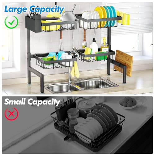 SNSLXH 4 Baskets 2-Tier Over The Sink Dish Drying Rack, 26.57"-35" | Large Dish Drying Rack for Kitchen, Extensible and Adjustable, Saving Kitchen Space - size: Large 2 tiers 4 baskets
