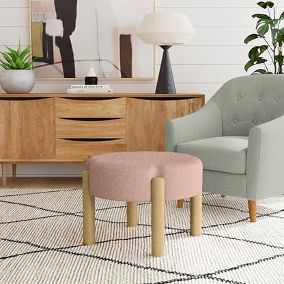 HomePop Luna 22" Round Ottoman - Pink Boucle - color: Pink, size: 22"D x 22"W x 16"H