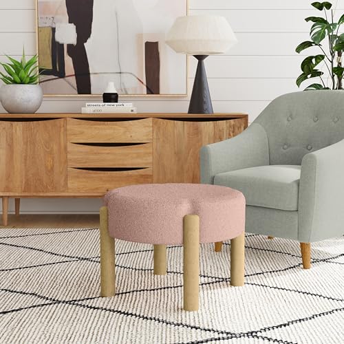 HomePop Luna 22" Round Ottoman - Pink Boucle - color: Pink, size: 22"D x 22"W x 16"H