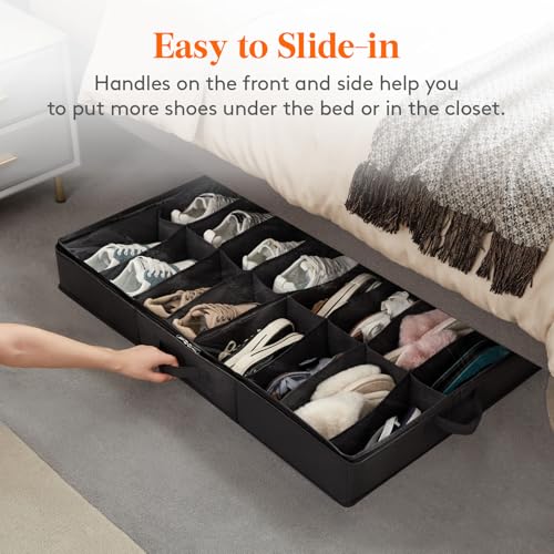 Lifewit Under Bed Shoe Storage Organizer 2 Pack(16 Shoes Cells), 4.3 Inches Profile Fabric Shoes Container Box with Clear Cover, Foldable Storage Bag with 2 Handles, Fits 16 to 32 Pairs - style: 16 Shoes Cells