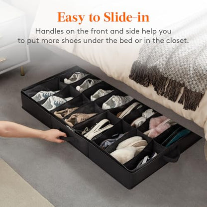 Lifewit Under Bed Shoe Storage Organizer 2 Pack(16 Shoes Cells), 4.3 Inches Profile Fabric Shoes Container Box with Clear Cover, Foldable Storage Bag with 2 Handles, Fits 16 to 32 Pairs - style: 16 Shoes Cells