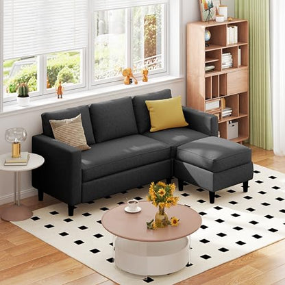73.6" Modular Sectional Sofa, Comfy Cloud Couch with Movable Ottoman Deep Seat L Shaped Modular Sofa, Sectional Couches for Living Room and Apartment, Black