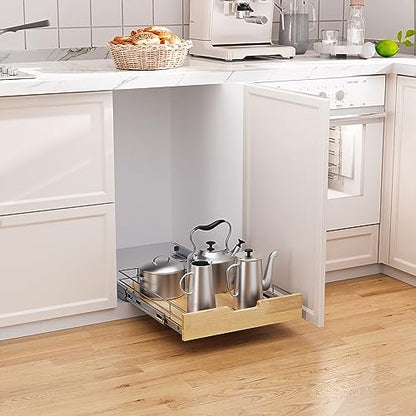 Sikarou Pull Out Cabinet Organizer 20"W x 21"D Wood and Wire Storage Shelf - size: 1-TIE 20*21 WM