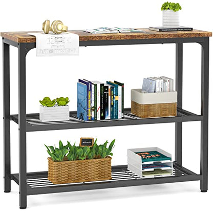 Ecoprsio Small Console Table, Sofa Table with Double Mesh Shelves, Industrial Entryway Table for Entryway, Hallway, Foyer, Front Hall, Sofa Couch, Living Room, Bar, Kitchen, 32 Inch, Rustic - color: Rustic Brown, style: 3-Tier