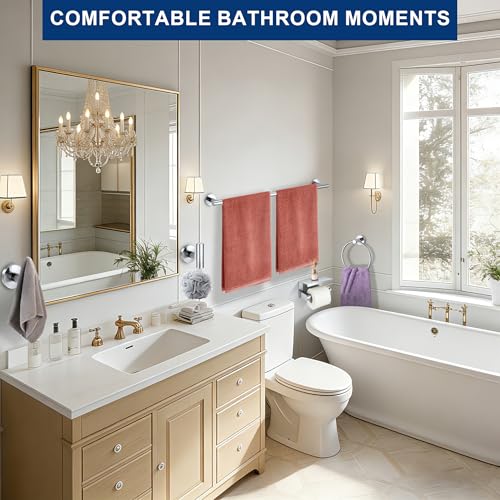 5 Pieces Bathroom Hardware Accessories Set Polished Chrome, 24Inch RoundTowel Racks Set for Bathroom, SUS304 Stainless Steel Towel Bar Set, Toilet Paper Holder with Shelf Wall Mounted - color: Polished Chrome, size: 5 Pieces 24" A