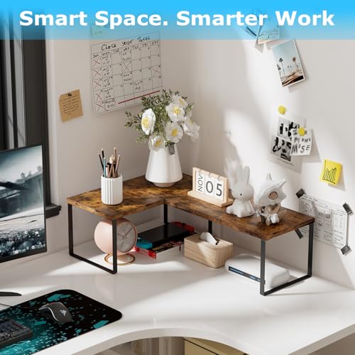 Aothia Wood Desktop Shelf for Top of Desk - 2-Tier Adjustable Bookshelf Organizer, Freestanding Stackable Shelves for Office, Home, Kitchen Counter (Rustic Brown) - color: Rustic Brown