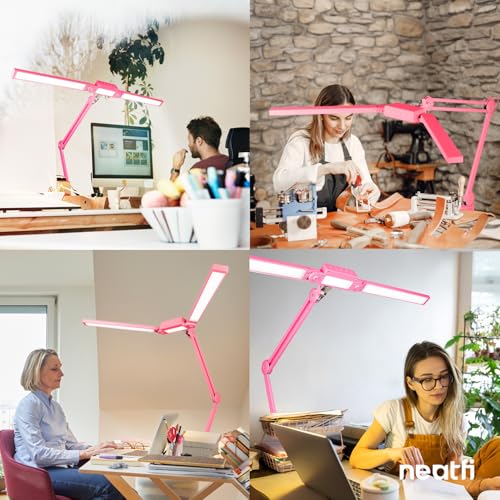 Neatfi Pro LED Desk Lamp | 3,000 Lumens | Dimmable 30W Desk Light | 360 SMD LEDs | CRI 95 | Adjustable Color Temperature | Home, Office, or Workbench (Pink, 41-Inch, CCT with Clamp) - color: Pink