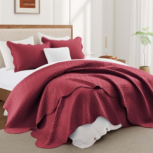 MOONLIGHT20015 California King Quilt Bedding Set Size (118"x106") + 2 Pillow Shams (20" x 36"+ 2") - 3 Pcs All Season Reversible Microfiber Coverlet Embossed Quilt Bedspread (Burgundy) - color: Burgundy, size: California King