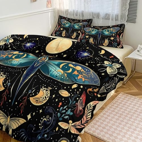 Bohemian Aesthetic 3 Piece Reversible Bedding Set 79"x90",Double Sided Brushed Microfiber Duvet Cover Set with 2 Pillowcases Soft Breathable Comforter Cover for Home - color: Bohemian Aesthetic, size: 79"x90"
