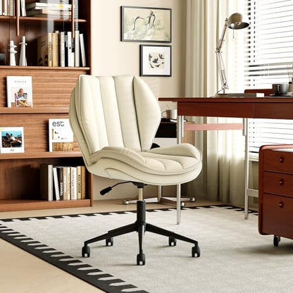 Home Office Desk Chair with Wheels, Armless Adjustable Height PU Leather Office Chair, Mid Back Ergonomic Computer Chair, Walnut Curved Seat Design No-Arm Chair (GX-9008-Whtie) - color: Gx-9008-whtie