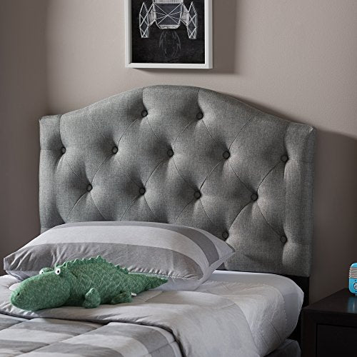 Baxton Studio Myra Modern and Contemporary Grey Fabric Upholstered Button-Tufted Scalloped Twin Size Headboard - color: Gray, size: Twin
