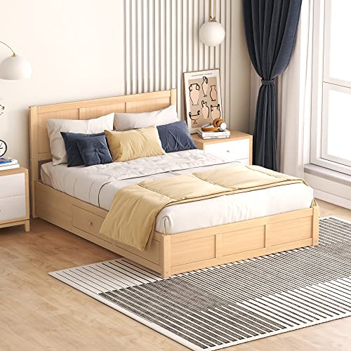 Merax Full Size Platform Bed with Underneath Storage and 2 Drawers, Wooden Lift Up Storage Bed Frame with Headboard, No Box Spring Needed