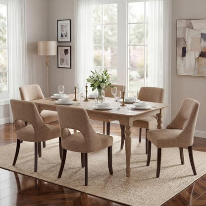 UVV Wooden Dining Chairs Set of 2, Mid Century Modern Upholstered Dining Room Chair Kitchen Chairs, Chenille Dinner Chair with Solid Wood Legs for Kitchen Dining Room, Khaki - color: Khaki, size: Set of 2