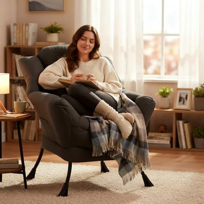 Lazy Chair, Comfy Reading Accent Chair for Bedroom, Darkgrey | Comfy Bedroom Accent Chair with Washable Removable Cover and extra throw pillowfor Living Room Dorm - color: Darkgrey-single